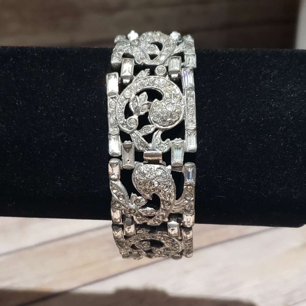 Vtg 20's or 30's art deco rhinestone bracelet - Picture 6 of 8